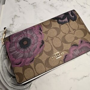 Coach Anna Foldover Crossbody Clutch Signature Kaffee Fassett Floral Print